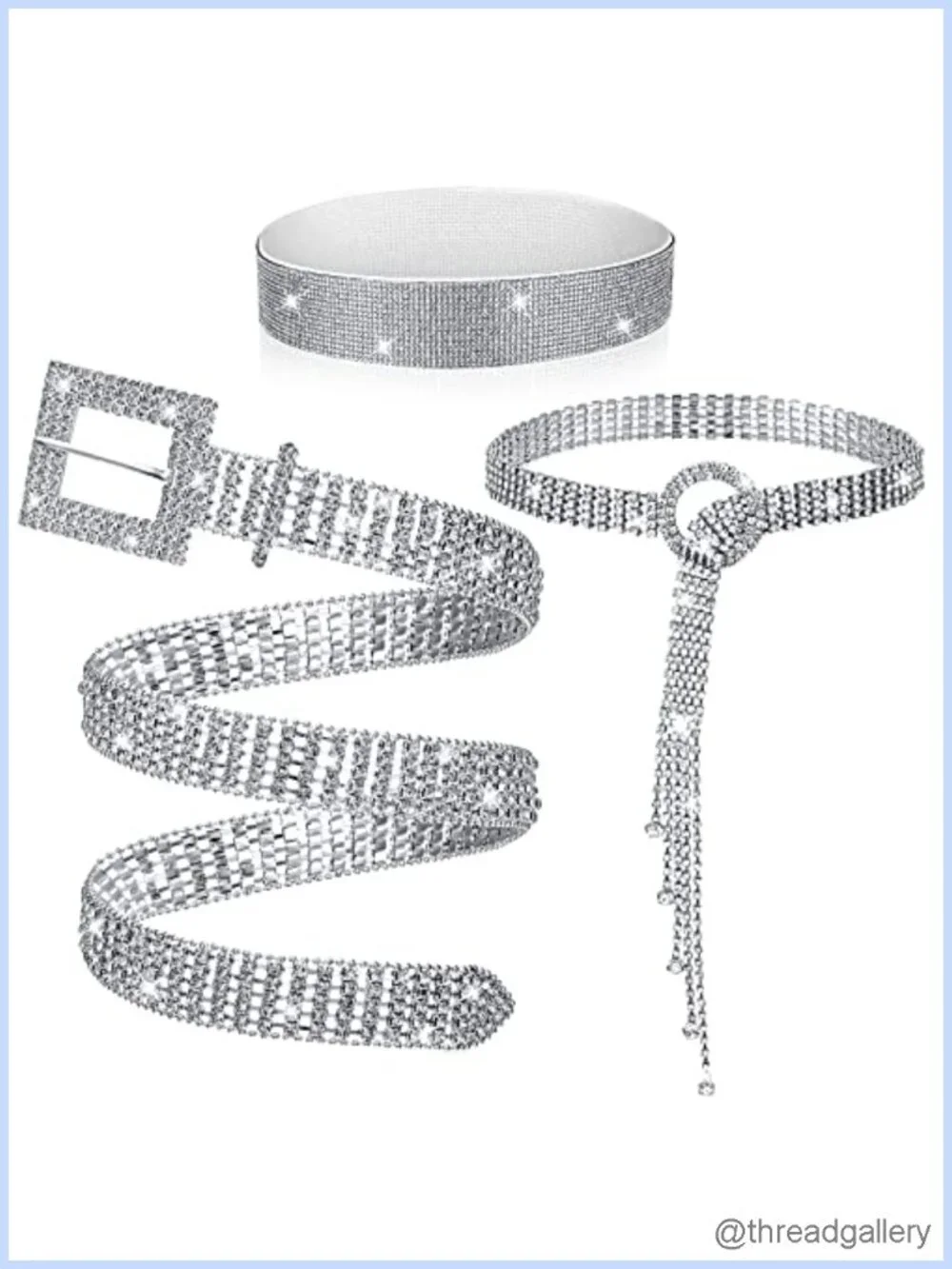 3 Pc Rhinestone Chain Belt Set Crystal Bling Waistband for Women Dresses